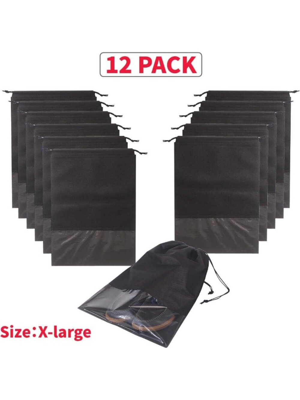 12PCS Travel Shoe Bags with Rope - Large Storage Pouches for Men & Women, Black - Picture 7 of 7